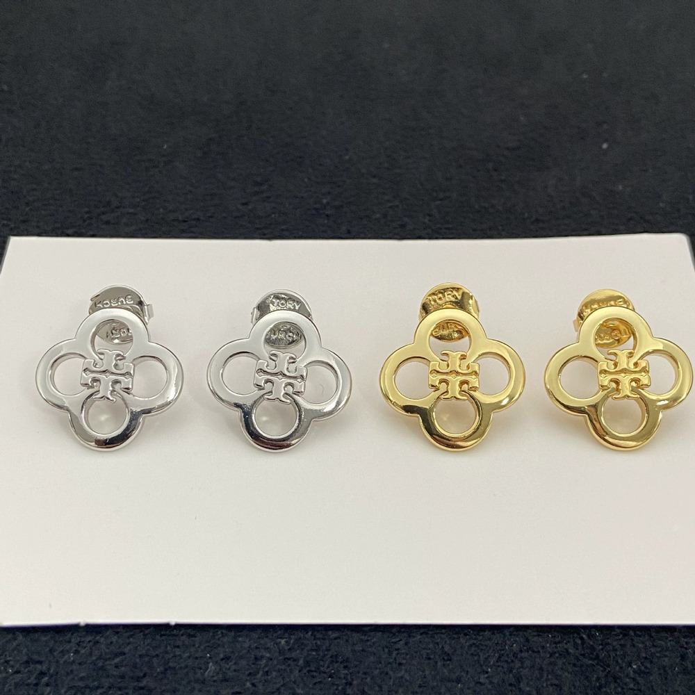 Tory Burch Four Leaf Clover Metal Stud Earrings